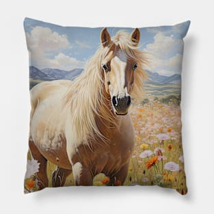 Palomino in Flower Meadow Pillow