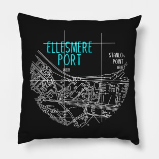 Ellesmere Port Map (White & Blue) Pillow