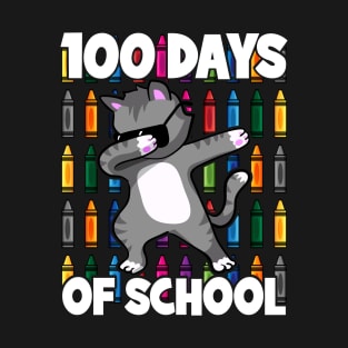 100th Day of School Teacher Dabbing Cat Students T-Shirt