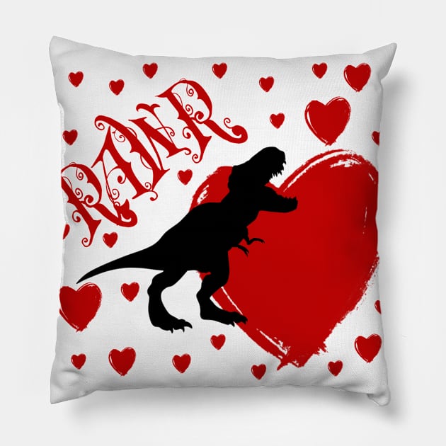 Men's Valentine - Mens Dinosaur Valentines Day - Dino Valentines Gift for Him - Funny Happy Valentine's Day - Red Raglan Pillow by Aekasit weawdee