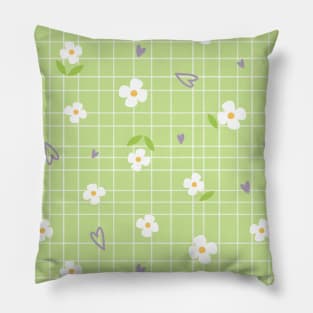 Cute Flower Pattern Green Background Pillow