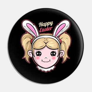 A Girl Has Easter Bunny Ears On Her Head. Girls Easter Pin