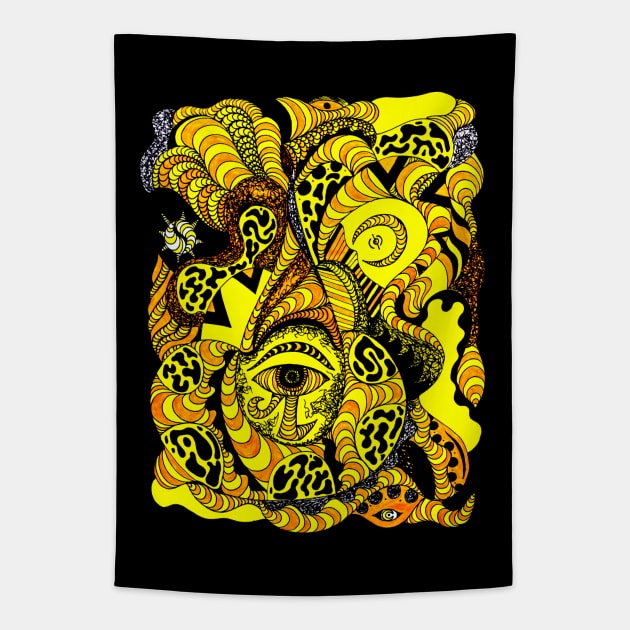 Golden Eye In Wave Of Thoughts Abstract Tapestry by kenallouis