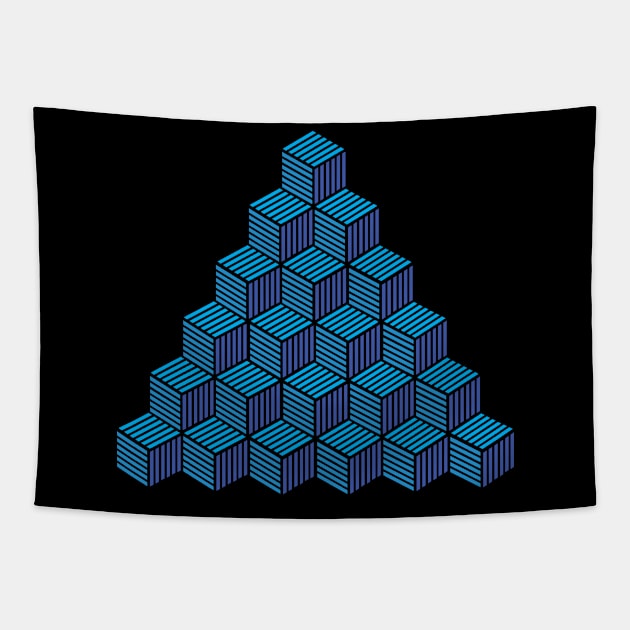 Cube Pattern Escher Blue Tapestry by Trapezio