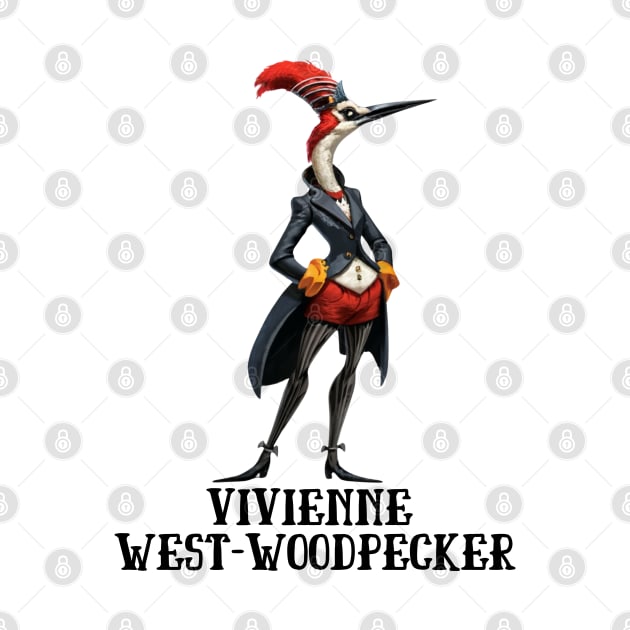 Woodpecker Vivienne West-Woodpecker Funny Animal Fashion Designer Anthropomorphic Gift For Bird Lover by DeanWardDesigns