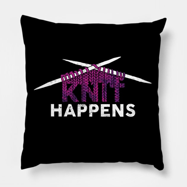 Knit Happens Funny Knitting Design Pillow by polliadesign