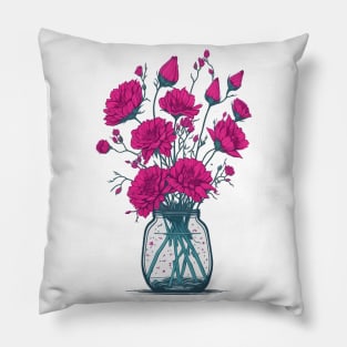 Fuchsia Roses in a Mason Jar Pillow