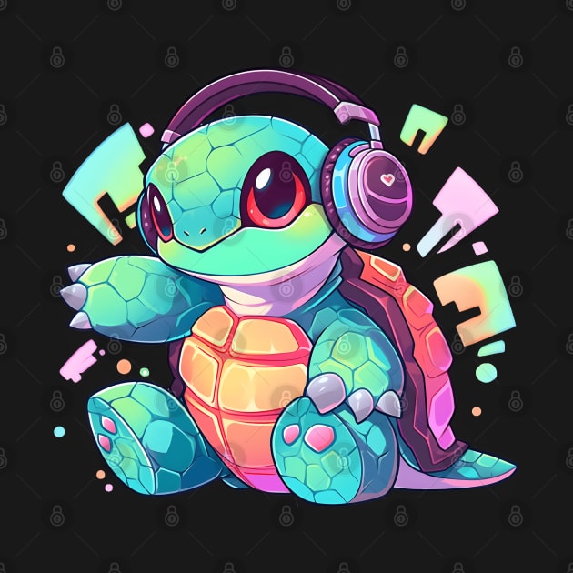 Cool Green Turtle with Headphones by pako-valor