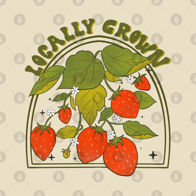 Retro Strawberry garden 70s 80s Vintage Blooms by Guncha Kumar