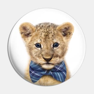 Baby Lion With Blue Bowtie, Baby Boy Nursery, Baby Animals Art Print by Synplus Pin