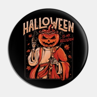 Halloween Is My Religion - Pumpkin Skull Gift Pin