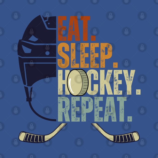 Eat Sleep Hockey Repeat Kids Adult Ice Hockey Retro Vintage by Just Me Store