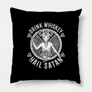 Drink Whiskey Hail Satan I Satanic Baphomet design Pillow