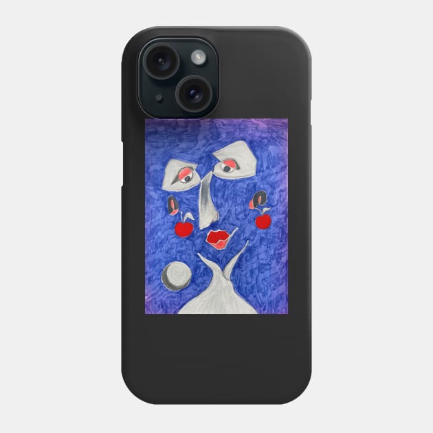 Blue face with cherries Phone Case by Sarah Curtiss