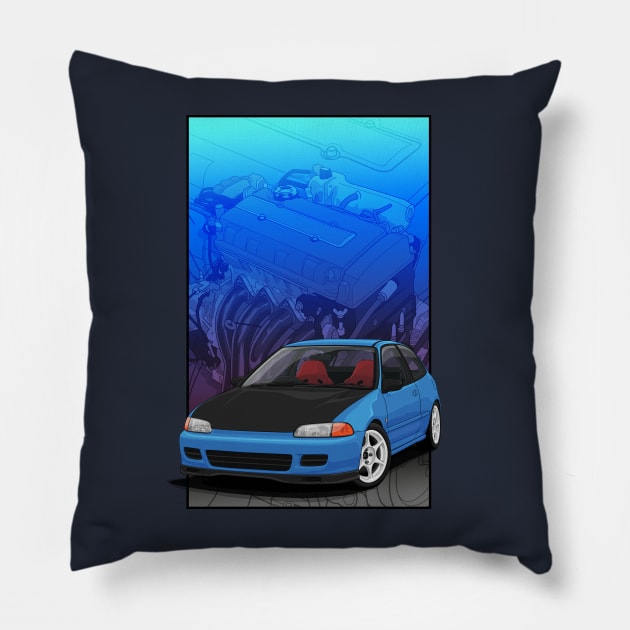 Civic  EG Hatch with B16 Background Pillow by ArtyMotive