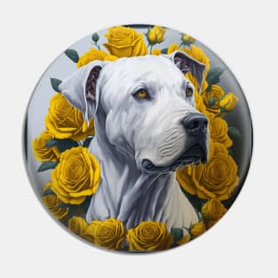 Dogo argentinian yellow roses 2 Pin