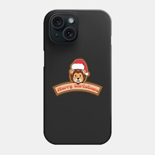 Sticker and Label Of  Lion Character Design and Merry Christmas Text. Phone Case