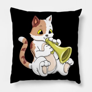 Cat as musician with trumpet Pillow