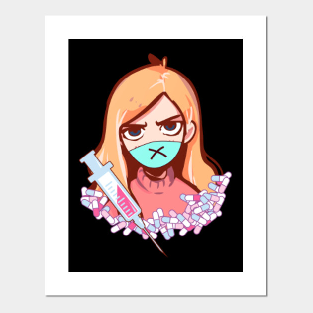 Pastel Goth Aesthetic Anime Girl Mask Pills Needle Pastel Goth