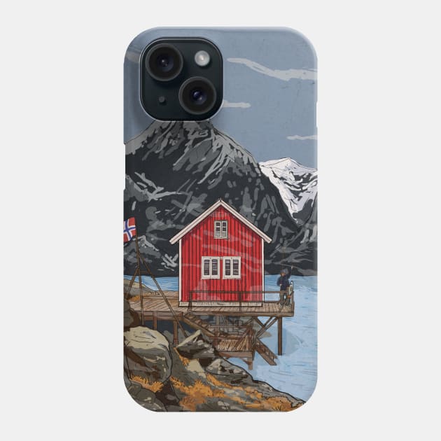 Rorbu Bergen Vestland Norway Illustration Phone Case by Wall-Art-Sketch