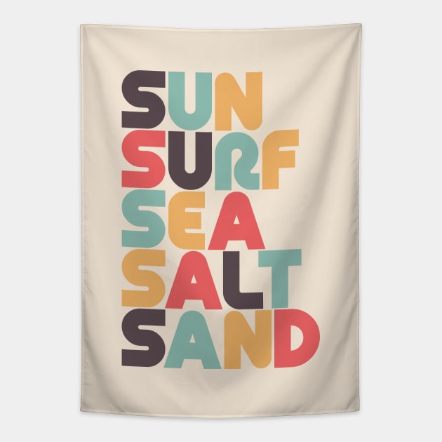 Retro Sun Surf Sea Salt Sand Typography Tapestry by lymancreativeco