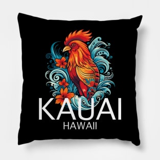 Kauai Hawaii - Rooster (with White Lettering) Pillow