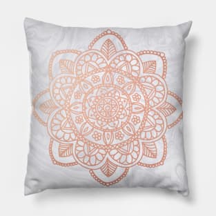 Rose Gold Mandala on White Marble Pillow