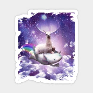 Space Llama Riding Axolotl - Rainbow Magnet