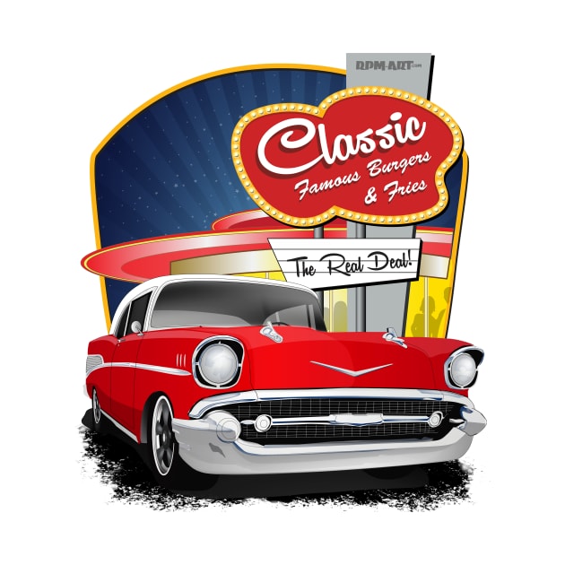 1957 Red and White Drive In Chevy Bel Air by RPM-ART