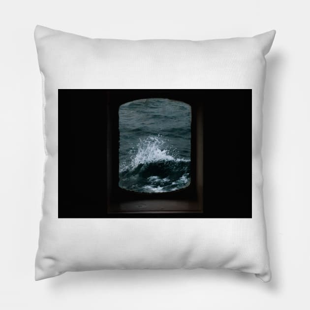 Wave out of a window of a ship – Minimalist Oceanscape Pillow by regnumsaturni