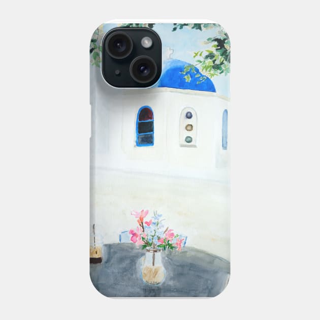 white and blue Santorini church Phone Case by colorandcolor