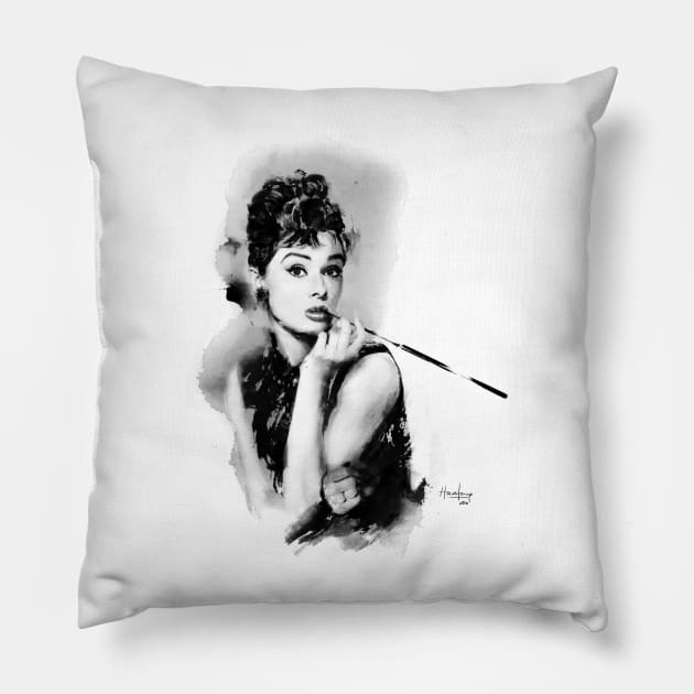 Audrey Hepburn in Ink Pillow by nijasumi