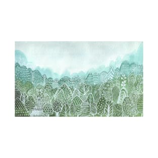 Misty forest landscape in green monochrome T-Shirt