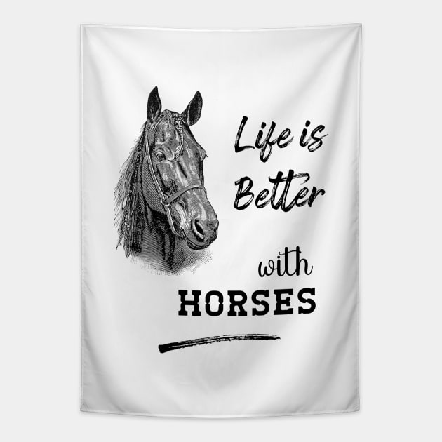 Horsehead Drawing with Horse Lover Text Tapestry by Biophilia