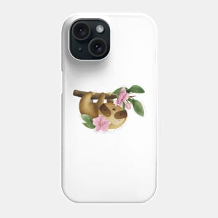 Cute Sloth hanging with orchid flowers Phone Case