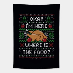 I'm Here Where is The Food? (ugly xmas sweater) by Tobe Fonseca Tapestry