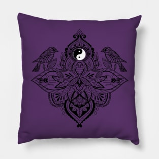 Yin and Yang Mandala Design with Birds Pillow