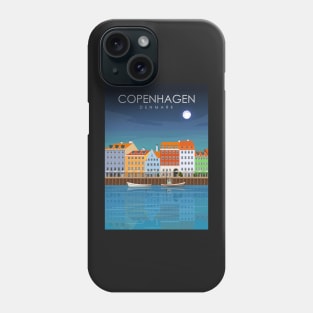 Copenhagen Denmark Travel Poster at Night Phone Case