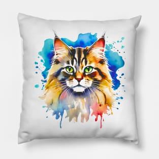 American Long-Hair Cat Watercolor Pillow