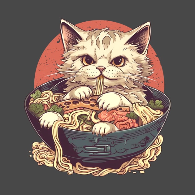 Cat Eating Ramen - Crazy for Ramen by Urbana Fly