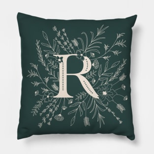 Botanical Letter R (Forest Green) Pillow