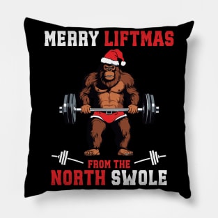 Merry Liftmas From North Swole Muscle Santa Weightlifting Pillow