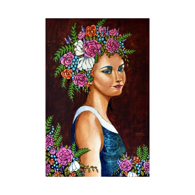 Abundance : portrait of a woman with flowers in her hair by scatterlings