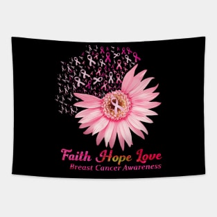 Faith Hope Love Breast Cancer Awareness Flower Pink Tapestry