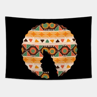 Afro Hair Woman with African Pattern, Black History Tapestry