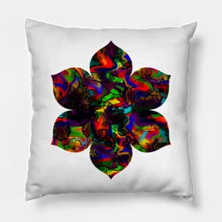 Butterfly Garden - Black on Rainbow Pillow