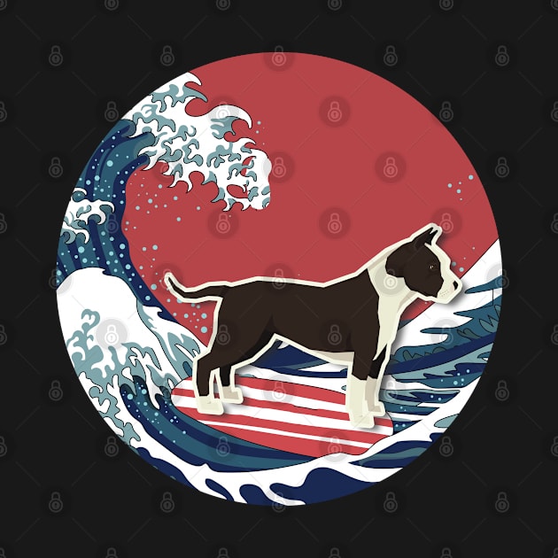 American Staffordshire Terrier Gifts - Ocean Waves Surfing American Staffordshire Terrier.  Gifts For American Staffordshire Terrier Moms, Dads & Owners by StudioElla