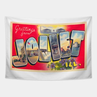 Greetings from Joliet, Illinois - Vintage Large Letter Postcard Tapestry