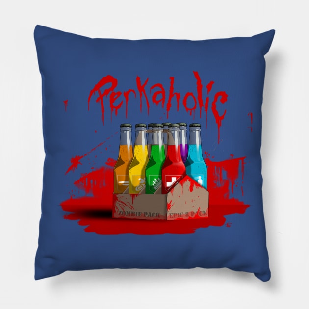 Zombie 8-Pack Bloodied Perkaholic on Royal Blue Pillow by LANStudios