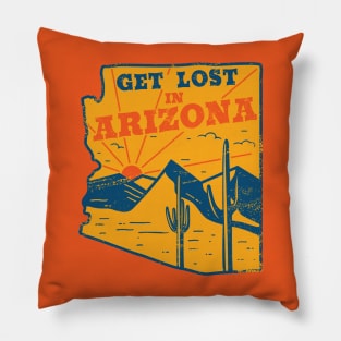 Get Lost in Arizona // Vintage Desert Landscape // Retro Tourism Badge Pillow